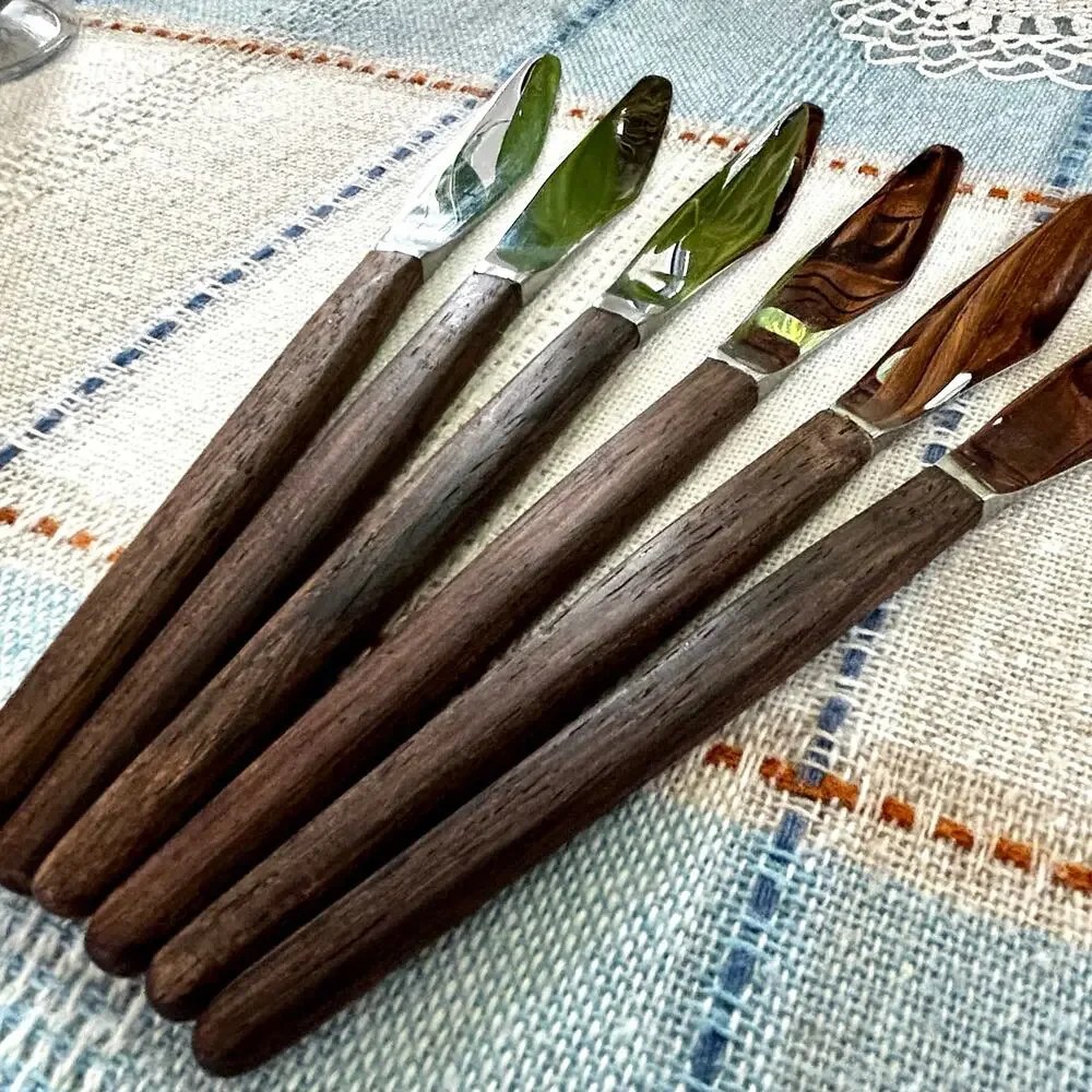 Set of 6 Vintage Butler England Butter Knives, Stainless Steel with Wood Handles